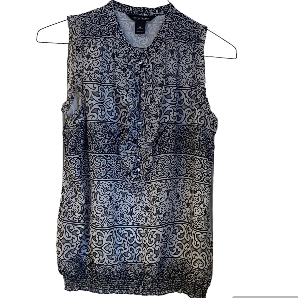 White House Black Market Tank Ruffled V-Neck Elastic Waist Bloudr Top Size M